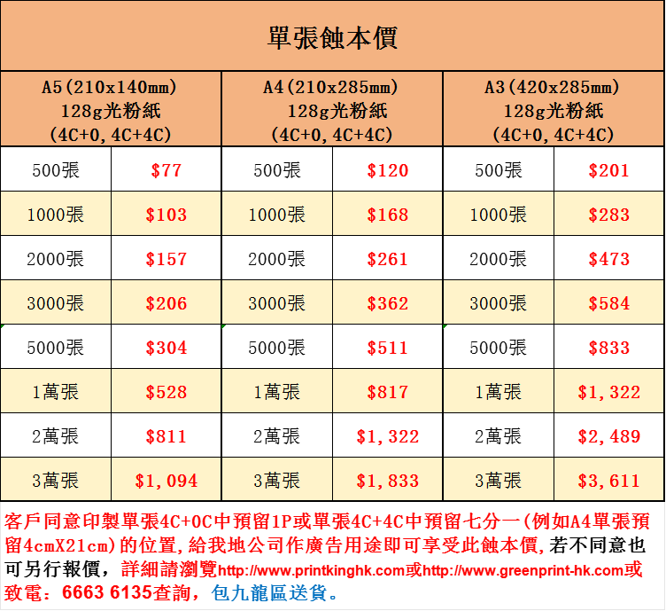 蝕本價單張貼紙咭片